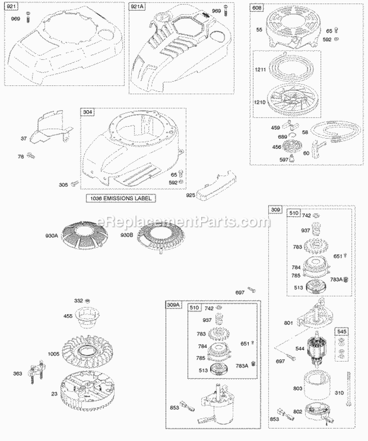 Blower HousingShrouds Electric Starter Flywheel Rewind Starter Diagram and Parts List for 126602-0146-E1  Briggs and Stratton Engine
